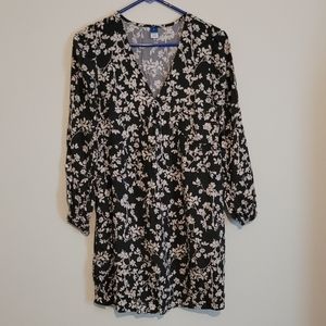 Grey with beige flower long sleeve dress